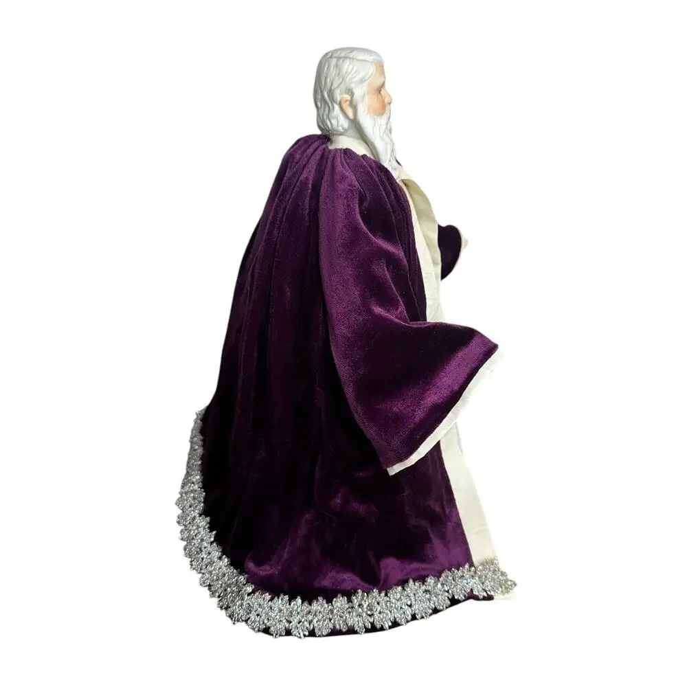 Handmade Old World Santa Figurine w/ Purple Velvet Robe Coat Christmas Decor 14